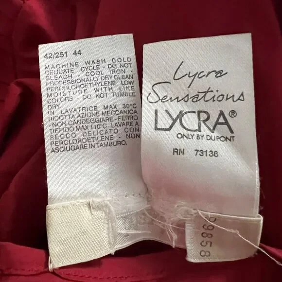 S Max Mara Red V Neck Midi Dress Pleated Waist Long Sleeve Size 10 - Picture 6 of 6